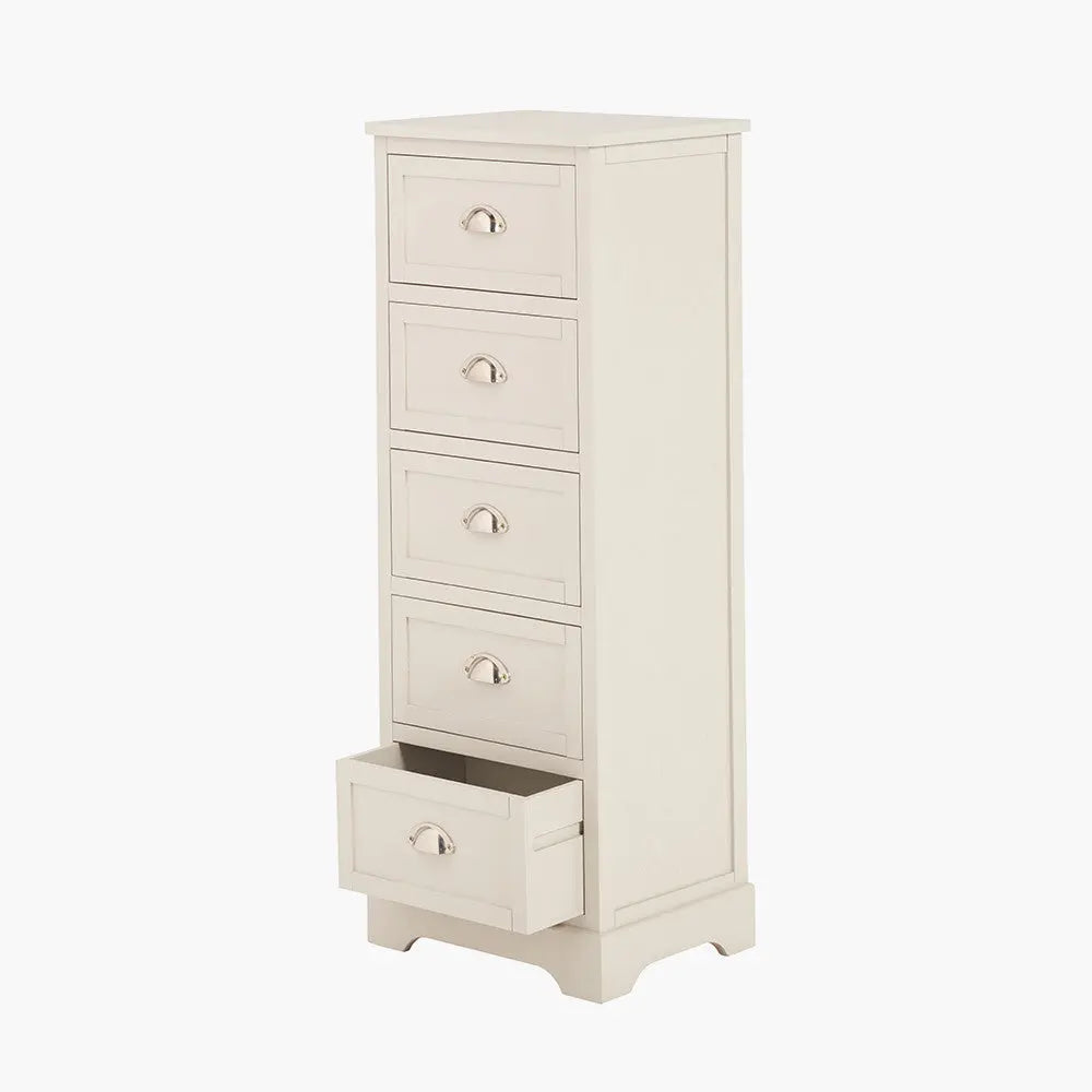 Croft Linen Pine Wood 5 Drawer Tall Unit  Nicholas John Interiors