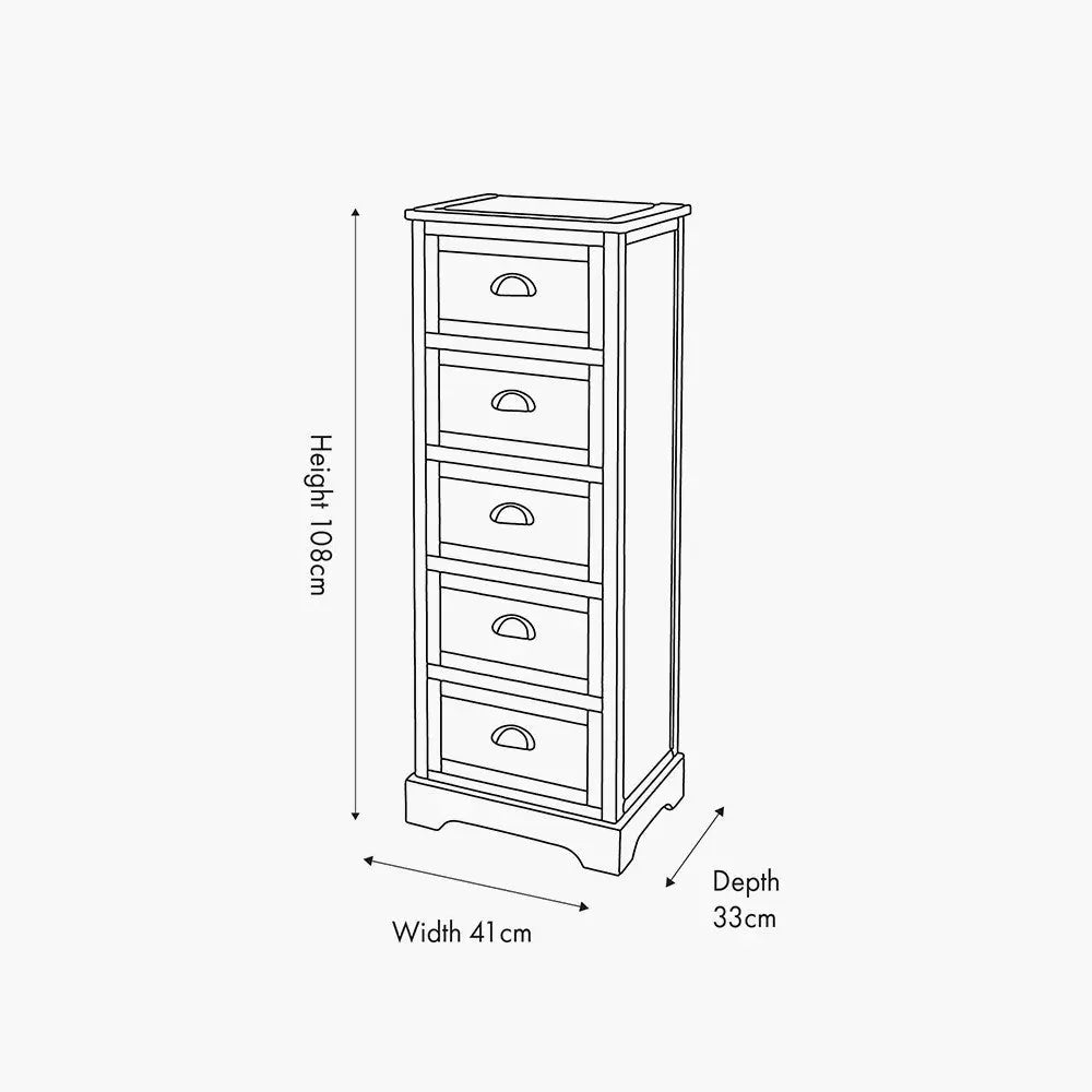 Croft Linen Pine Wood 5 Drawer Tall Unit  Nicholas John Interiors