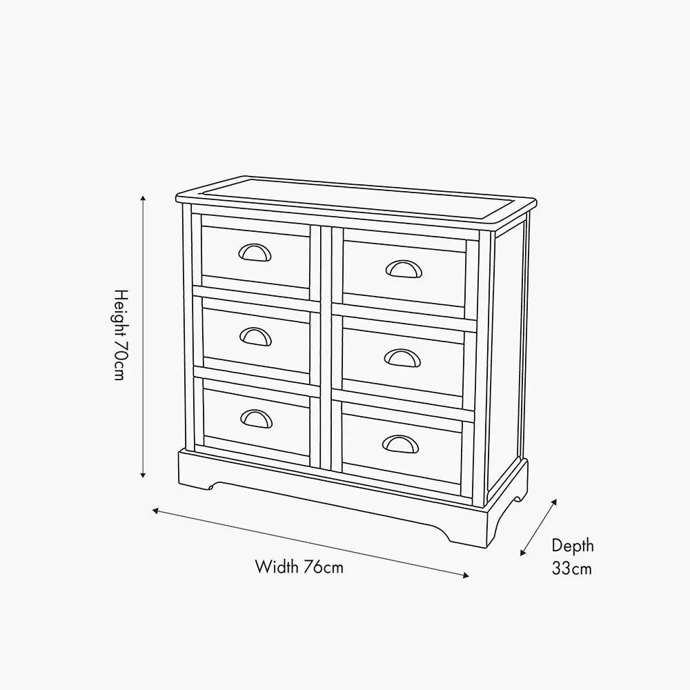Croft Linen Pine Wood 6 Drawer Unit  Nicholas John Interiors