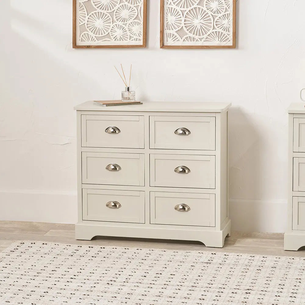 Croft Linen Pine Wood 6 Drawer Unit  Nicholas John Interiors