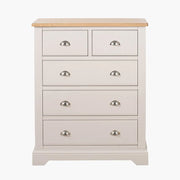 Fairford Parchment White Pine and Oak Wood 5 Drawer Unit  Nicholas John Interiors