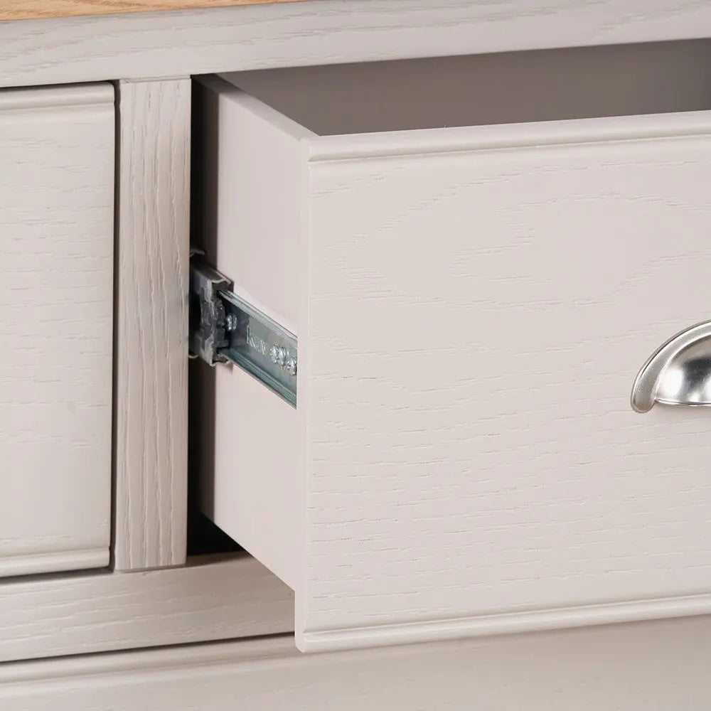 Fairford Parchment White Pine and Oak Wood 5 Drawer Unit  Nicholas John Interiors