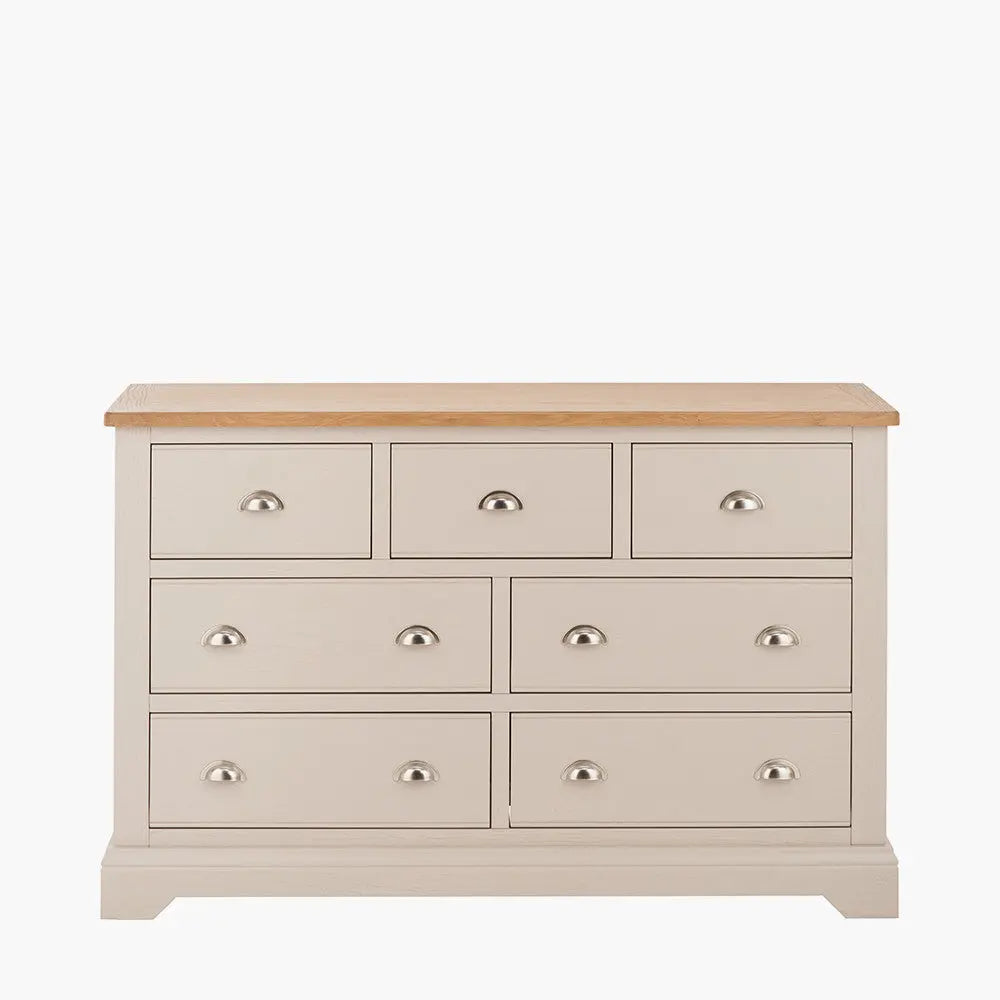 Fairford Parchment White Pine and Oak Wood 7 Drawer Unit  Nicholas John Interiors