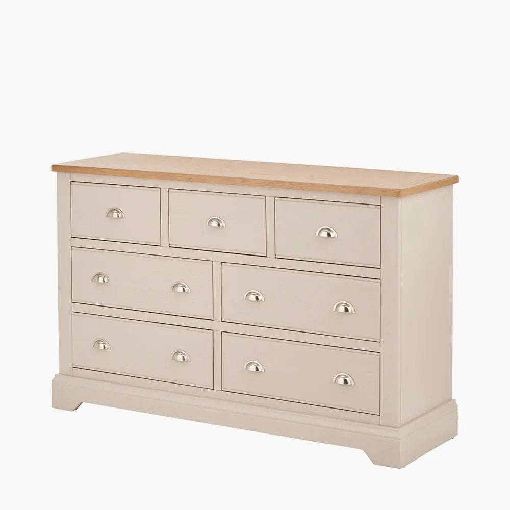 Fairford Parchment White Pine and Oak Wood 7 Drawer Unit  Nicholas John Interiors
