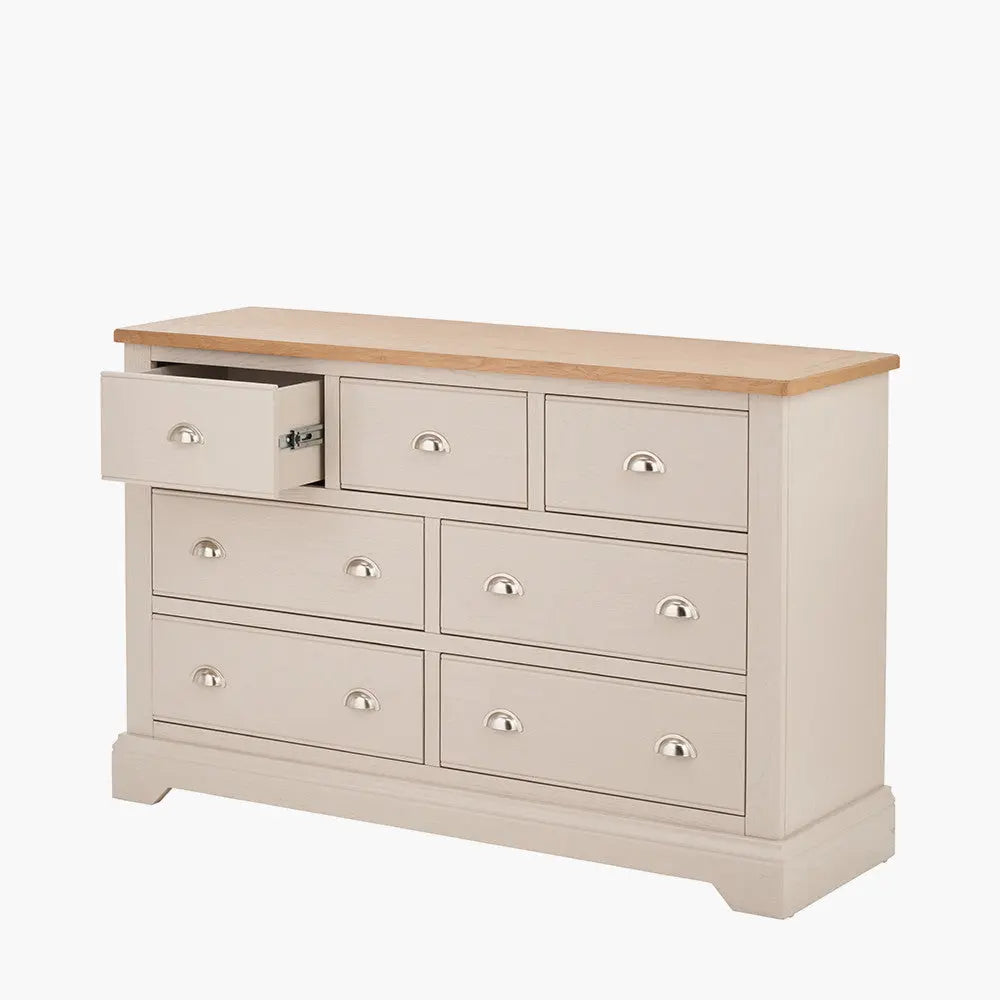 Fairford Parchment White Pine and Oak Wood 7 Drawer Unit  Nicholas John Interiors