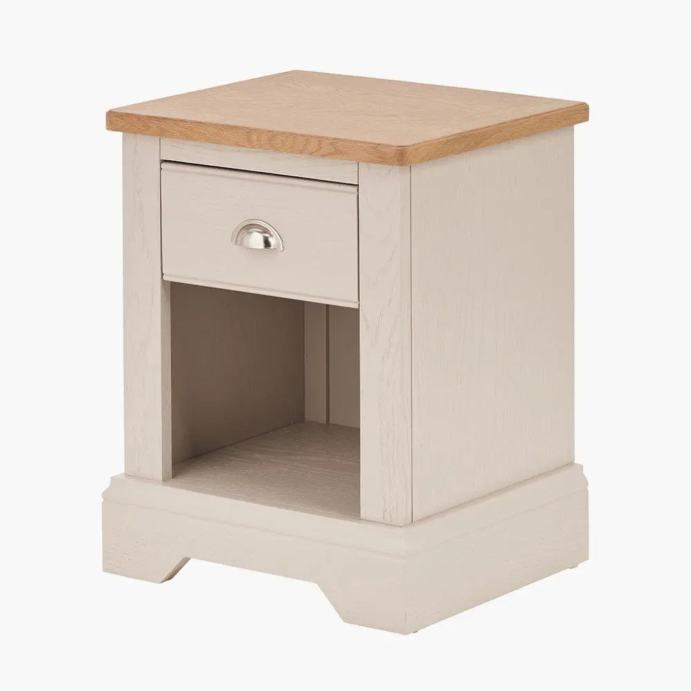 Fairford Parchment White Pine and Oak Wood 1 Drawer Unit  Nicholas John Interiors