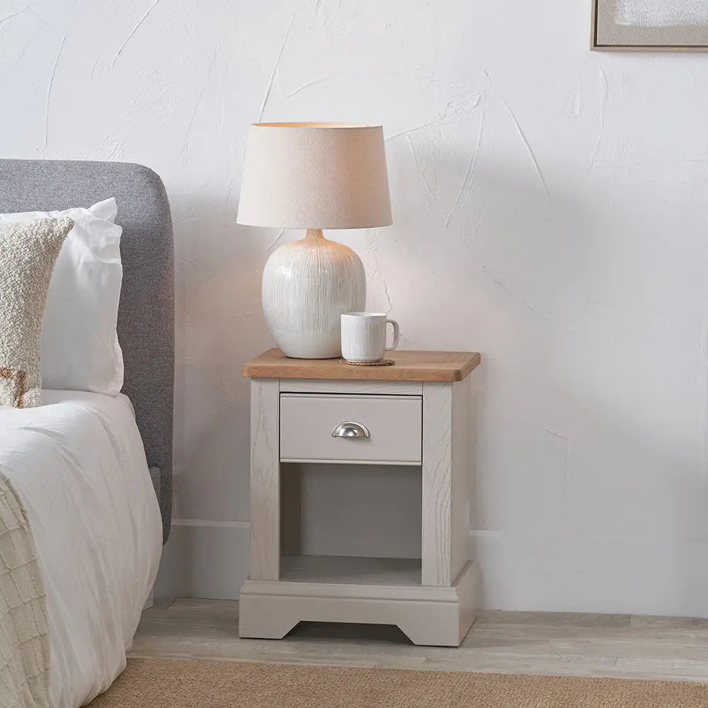 Fairford Parchment White Pine and Oak Wood 1 Drawer Unit  Nicholas John Interiors