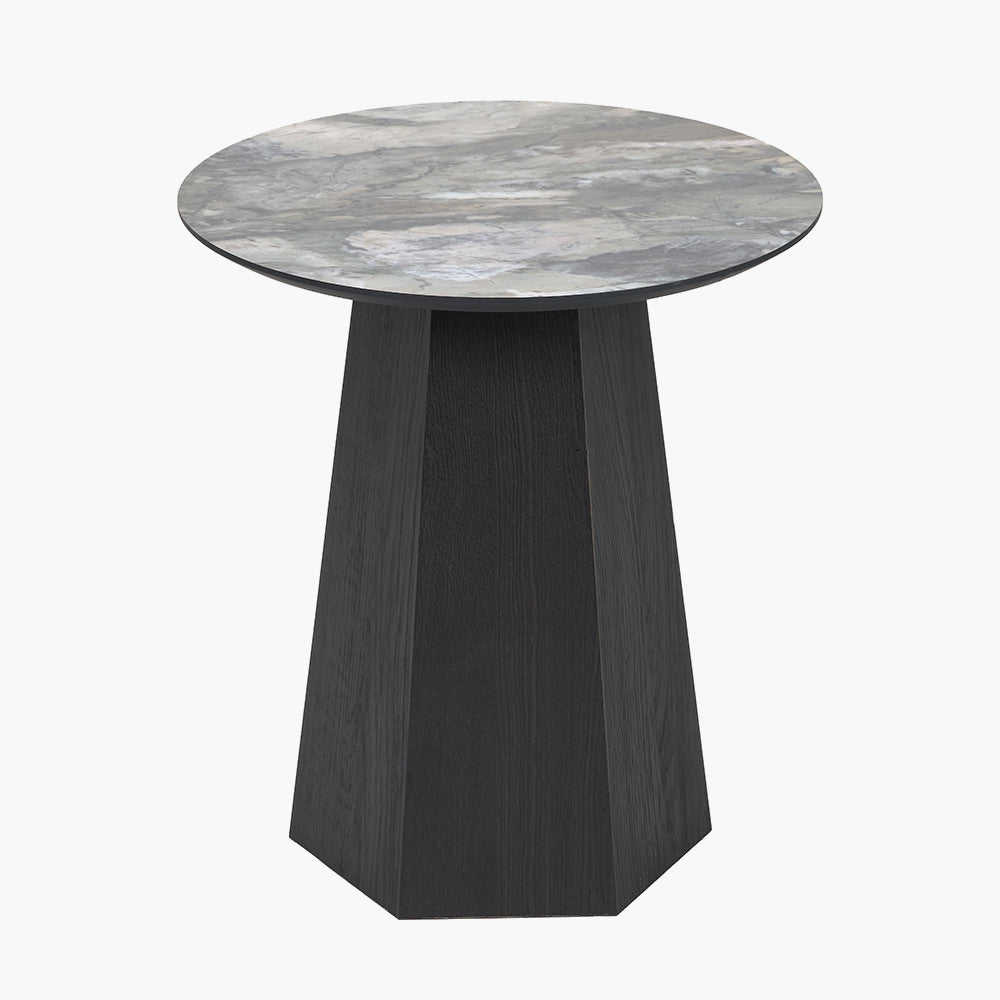 Myana Jade Marble Effect and Dark Brown Oak Veneer Side Table