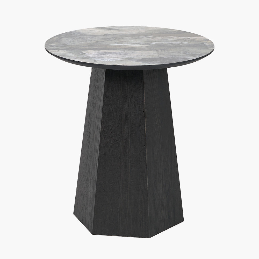 Myana Jade Marble Effect and Dark Brown Oak Veneer Side Table