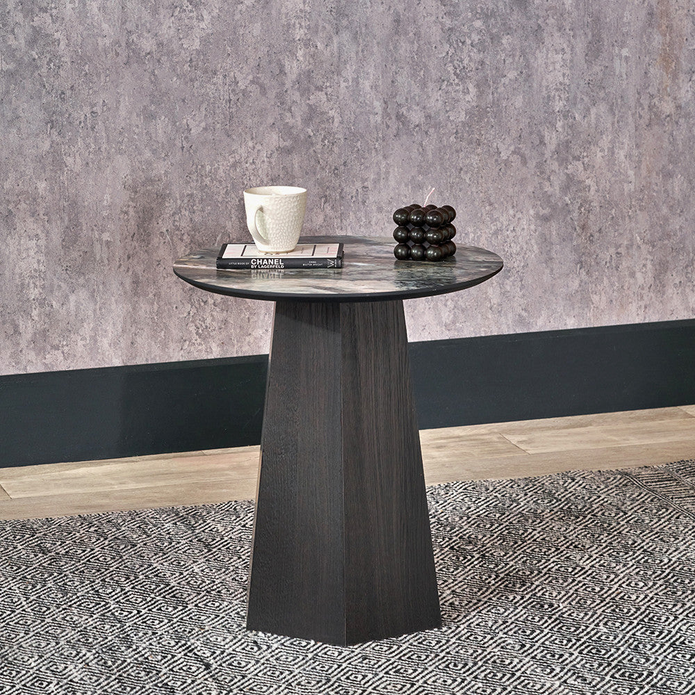Myana Jade Marble Effect and Dark Brown Oak Veneer Side Table