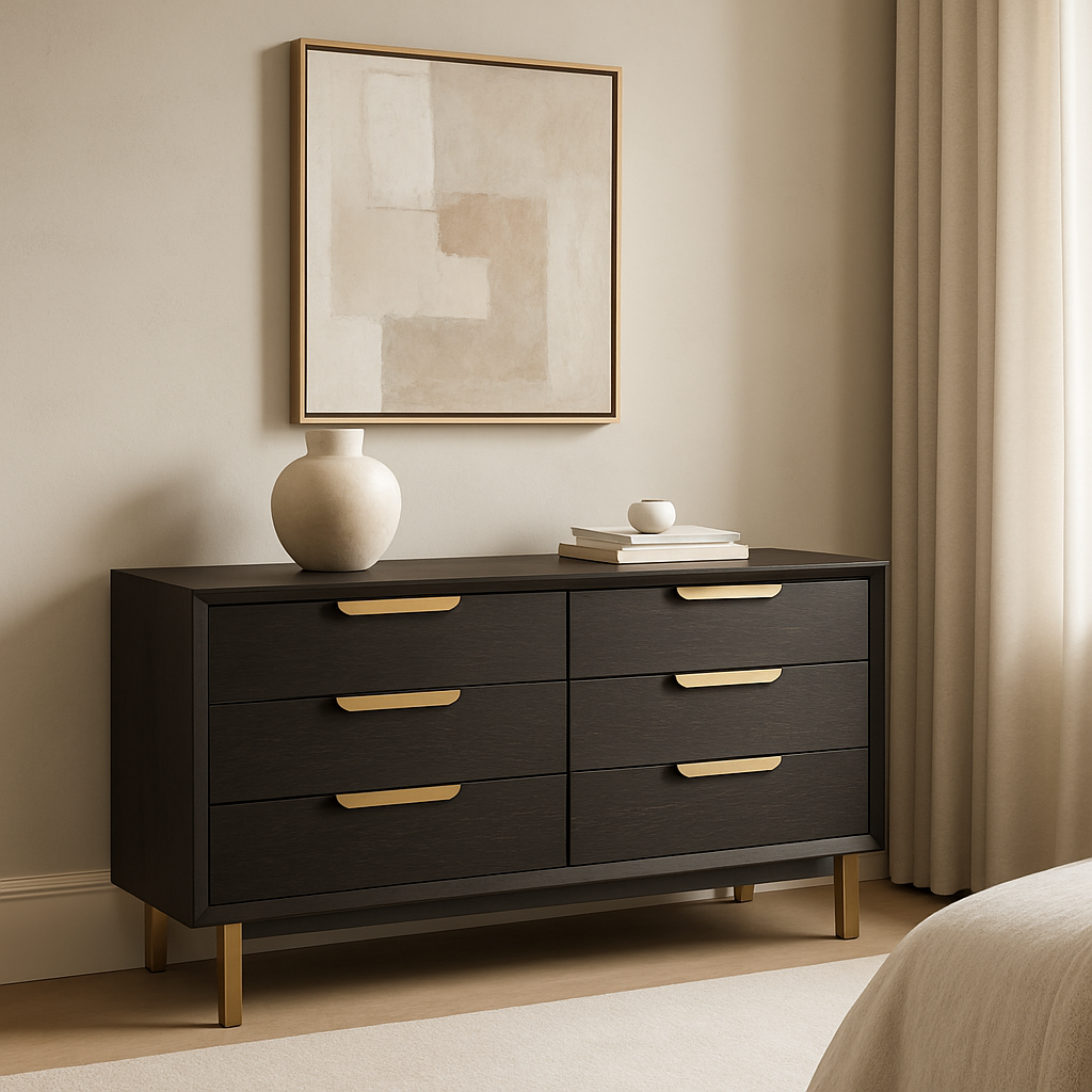 Lifestyle scene for Aspen Coffee Oak 6 Drawer Chest of Drawers by Berkeley Designs