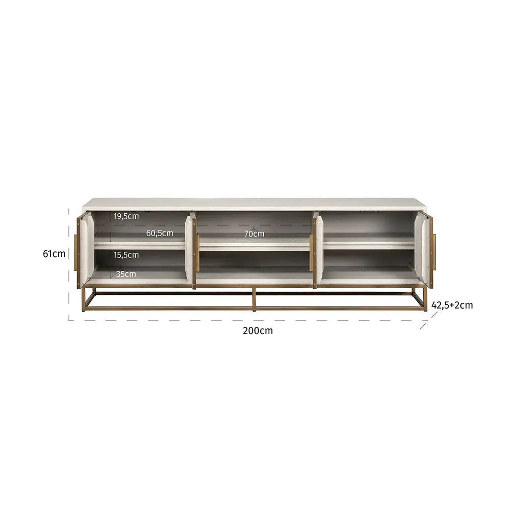 Richmond's TV-Unit Whitebone Brass 4-Doors 200 (Verona Grey)