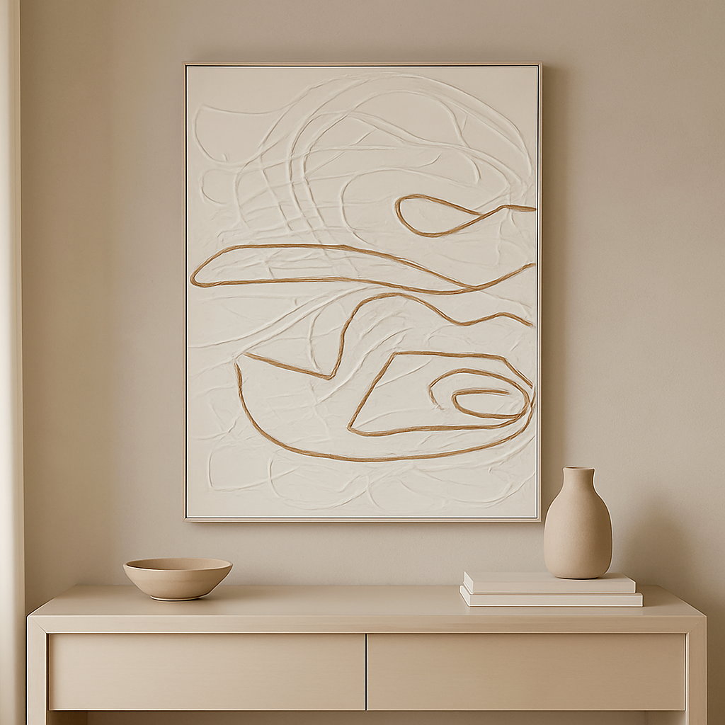Lifestyle scene for Abstract Design 17 – Large Hand‑Painted Canvas Wall Art with White Frame
