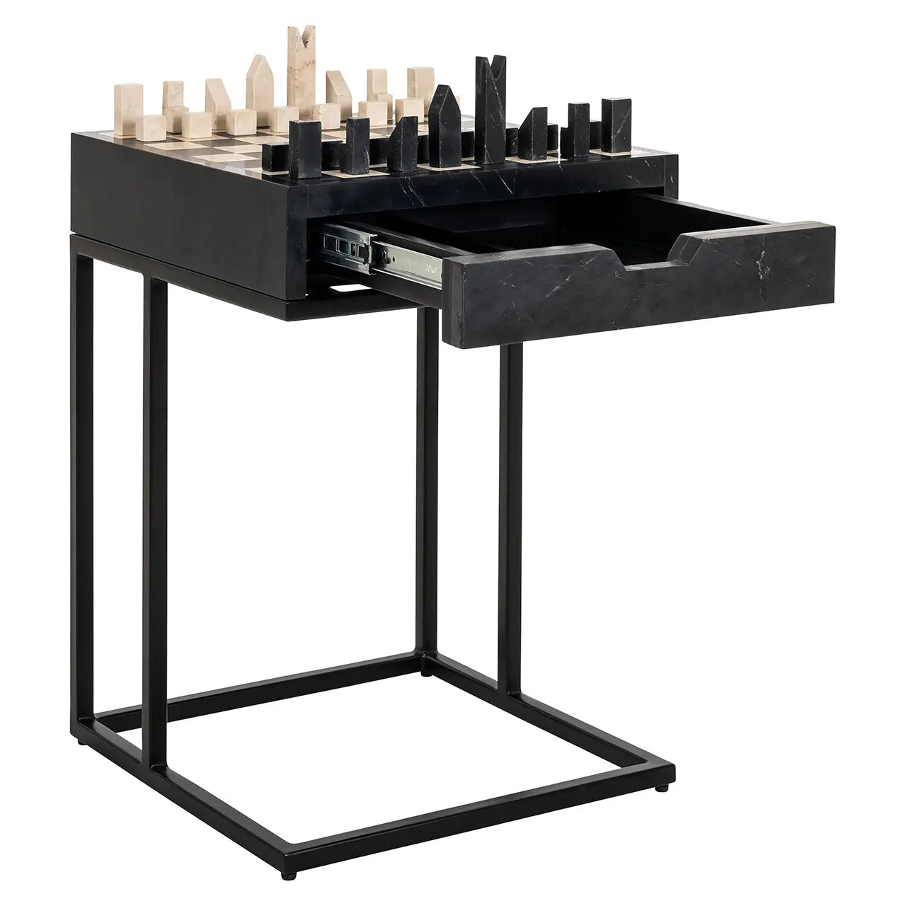 Richmond Interiors Davos 1 Drawer Chess Table in Black  Nicholas John Interiors