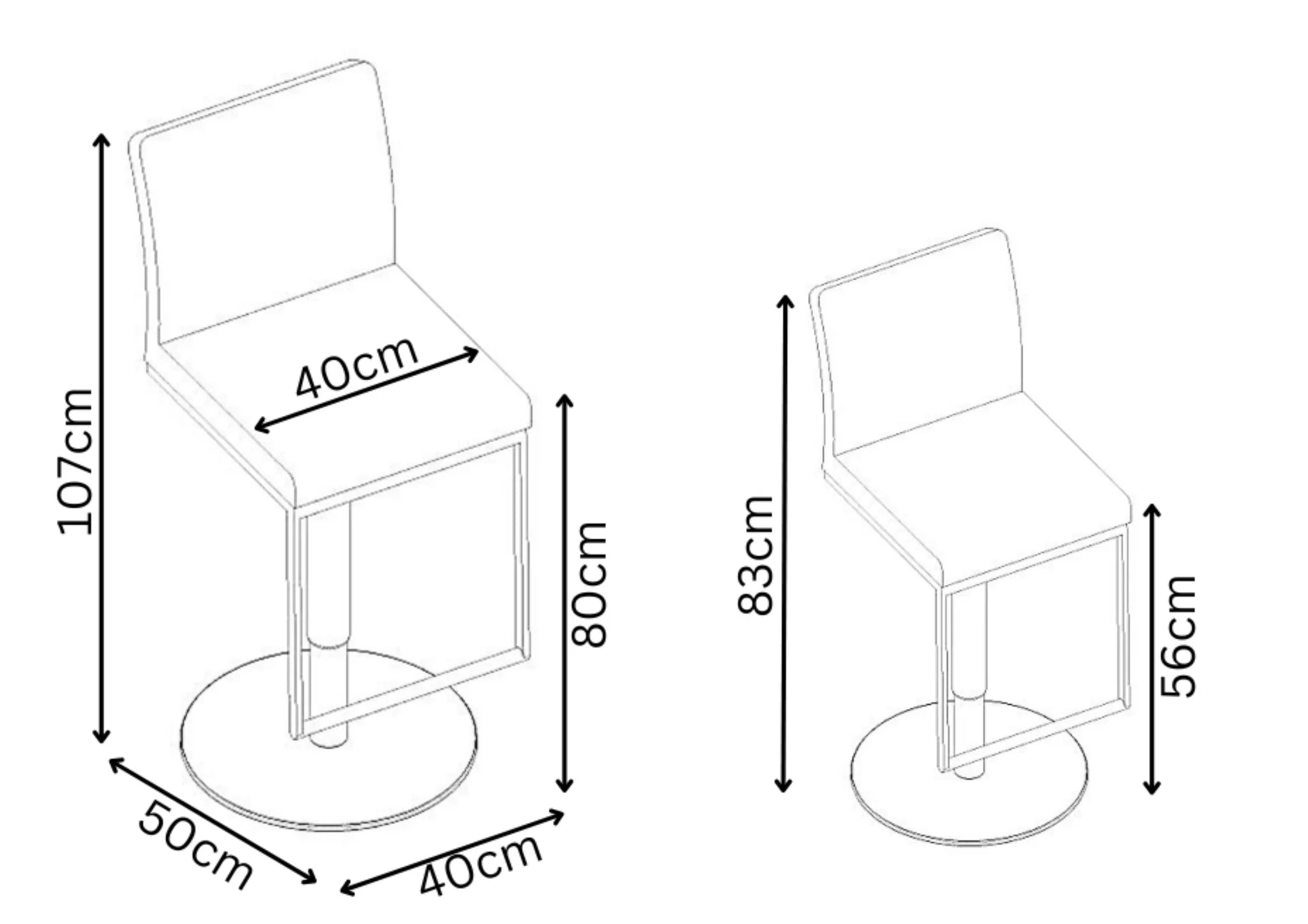Rocco Adjustable Bar Stools – Brushed Steel Base