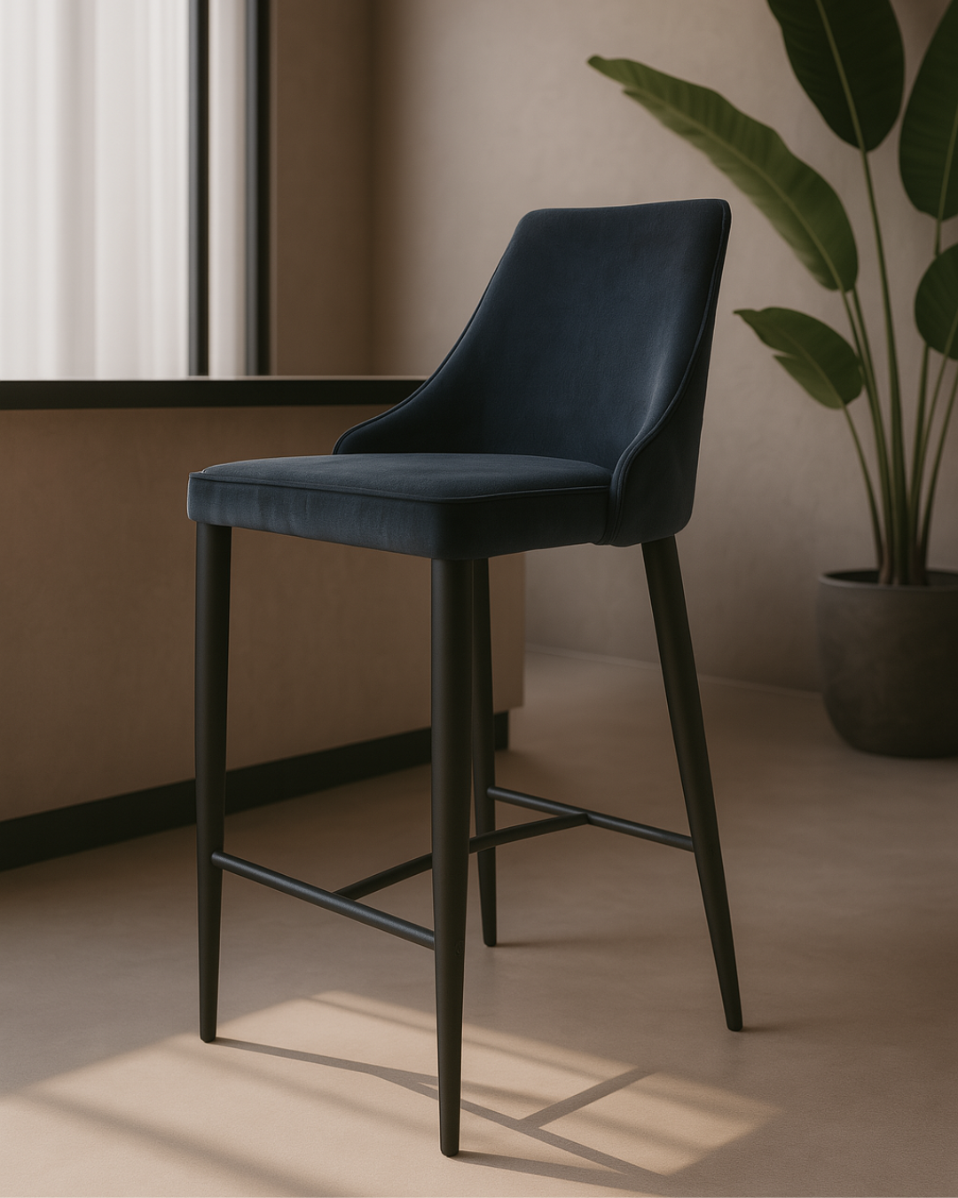 Alain Bar Stool - Essence Grey Velvet   Nicholas John Interiors