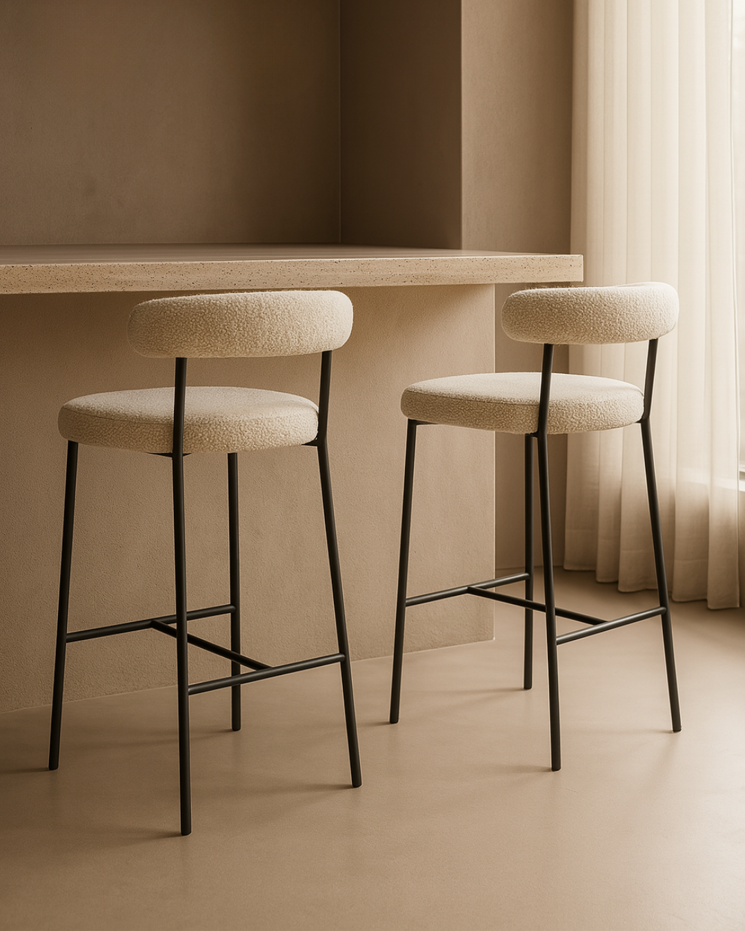 Tommy Franks Alita Stool - Chex Bouclé Polar   Nicholas John Interiors