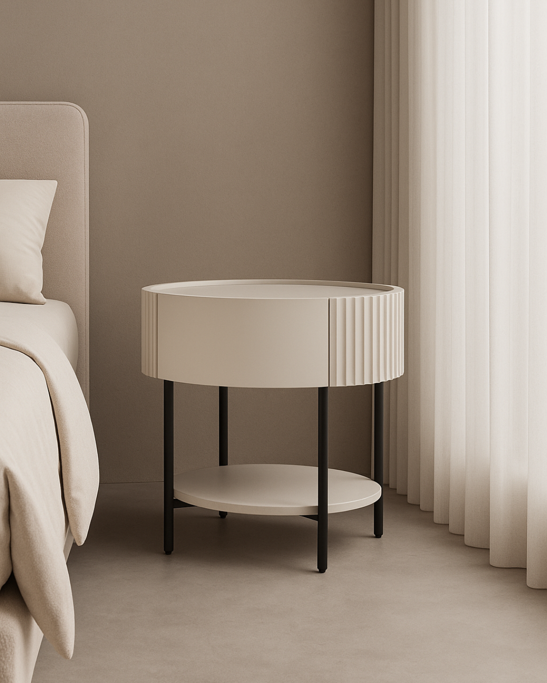 Tommy Franks Avola Bedside Table - Matte Beige   Nicholas John Interiors