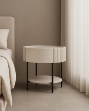 Tommy Franks Avola Bedside Table - Matte Beige   Nicholas John Interiors