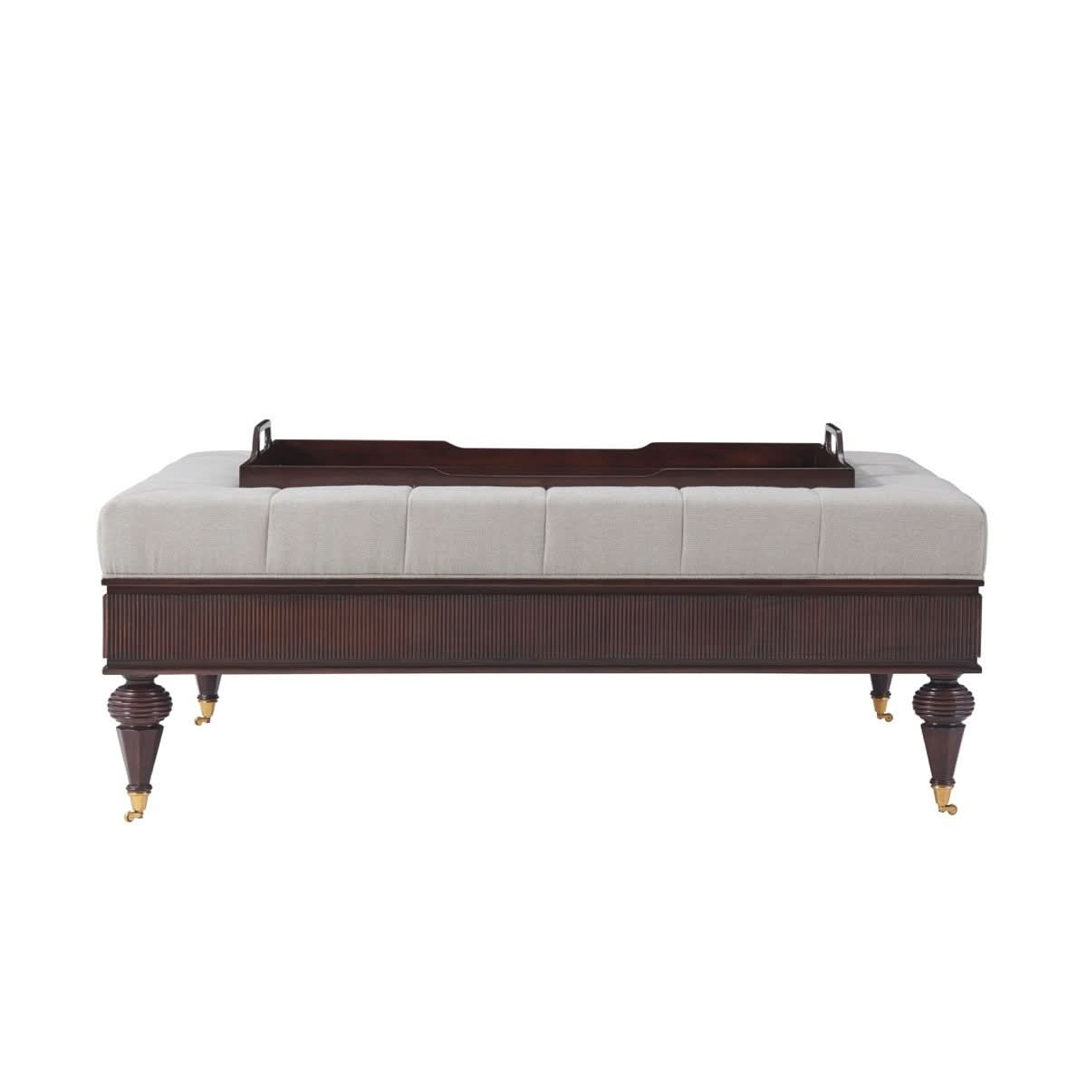 Theodore Alexander Bolen Ottoman in Kendal Linen   Nicholas John Interiors