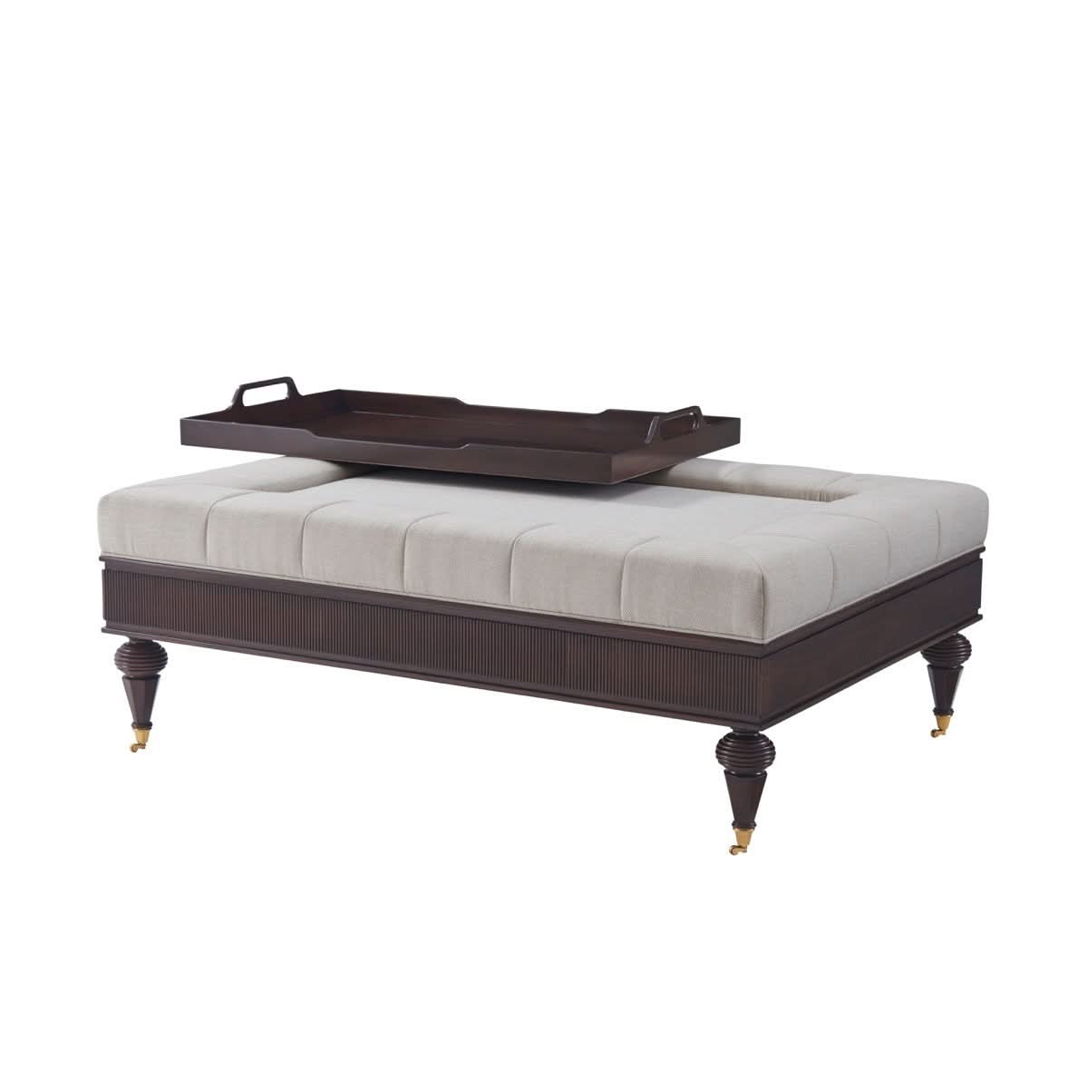 Theodore Alexander Bolen Ottoman in Kendal Linen   Nicholas John Interiors
