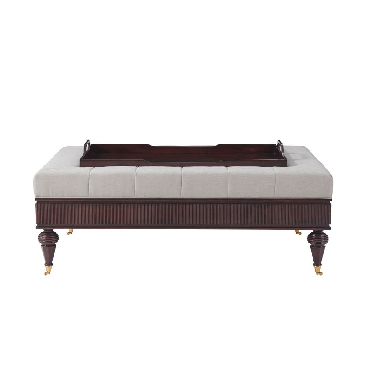 Theodore Alexander Bolen Ottoman in Kendal Linen   Nicholas John Interiors