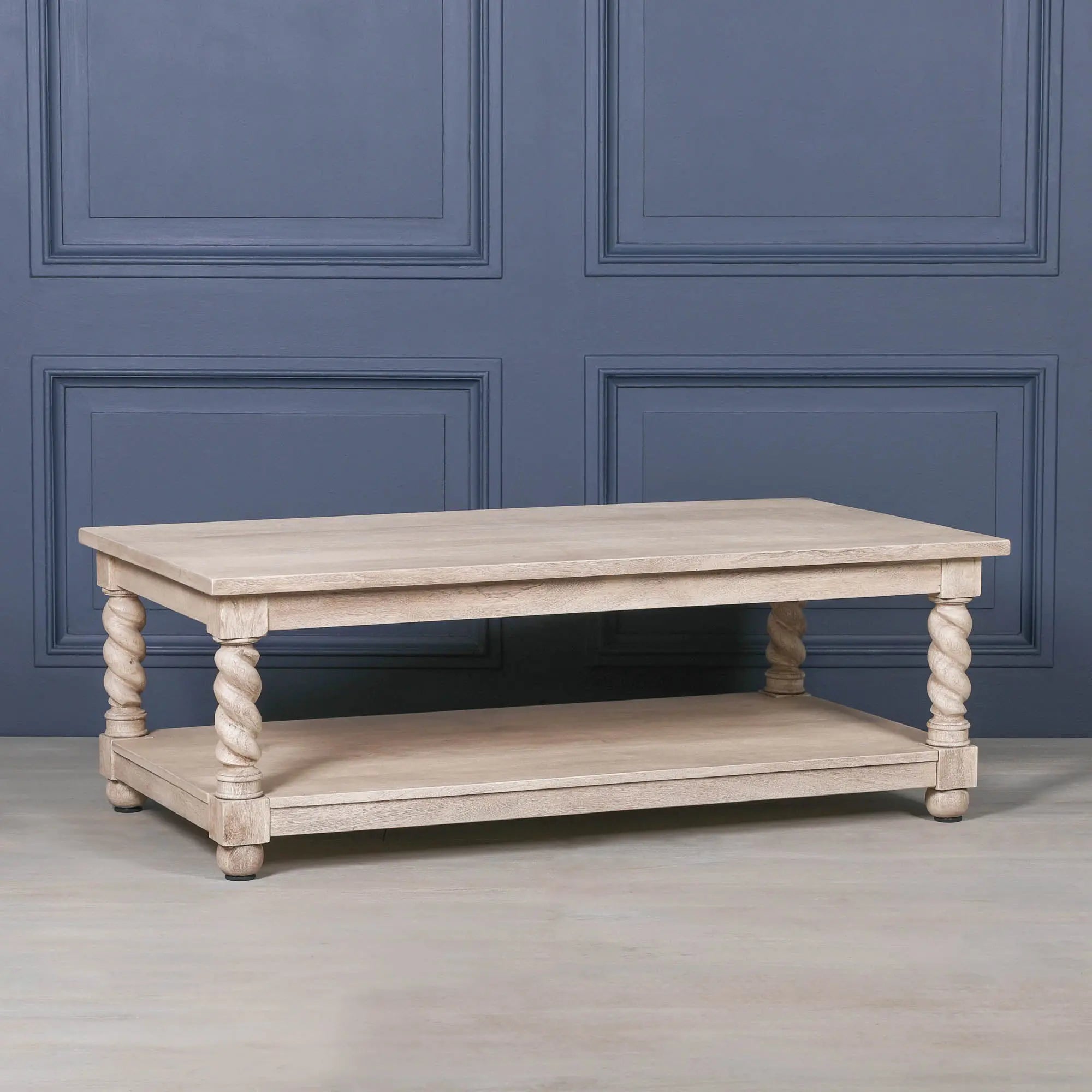 Acacia Twist Column Coffee Table with Carved Wooden Legs   Nicholas John Interiors