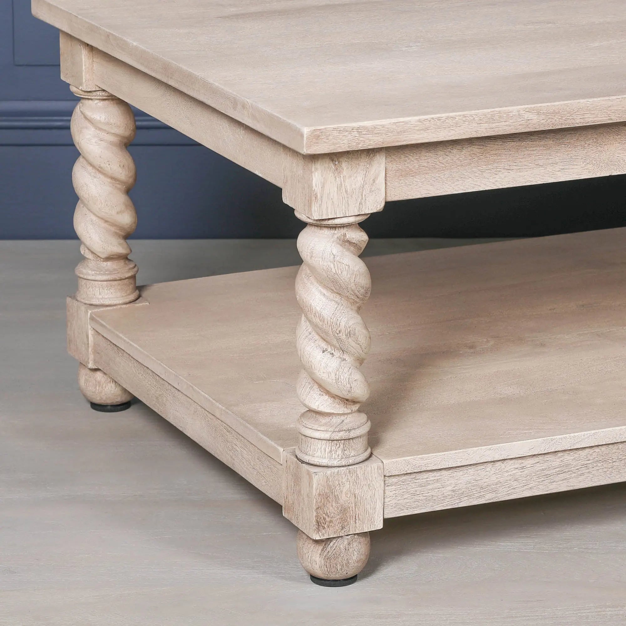 Acacia Twist Column Coffee Table with Carved Wooden Legs   Nicholas John Interiors