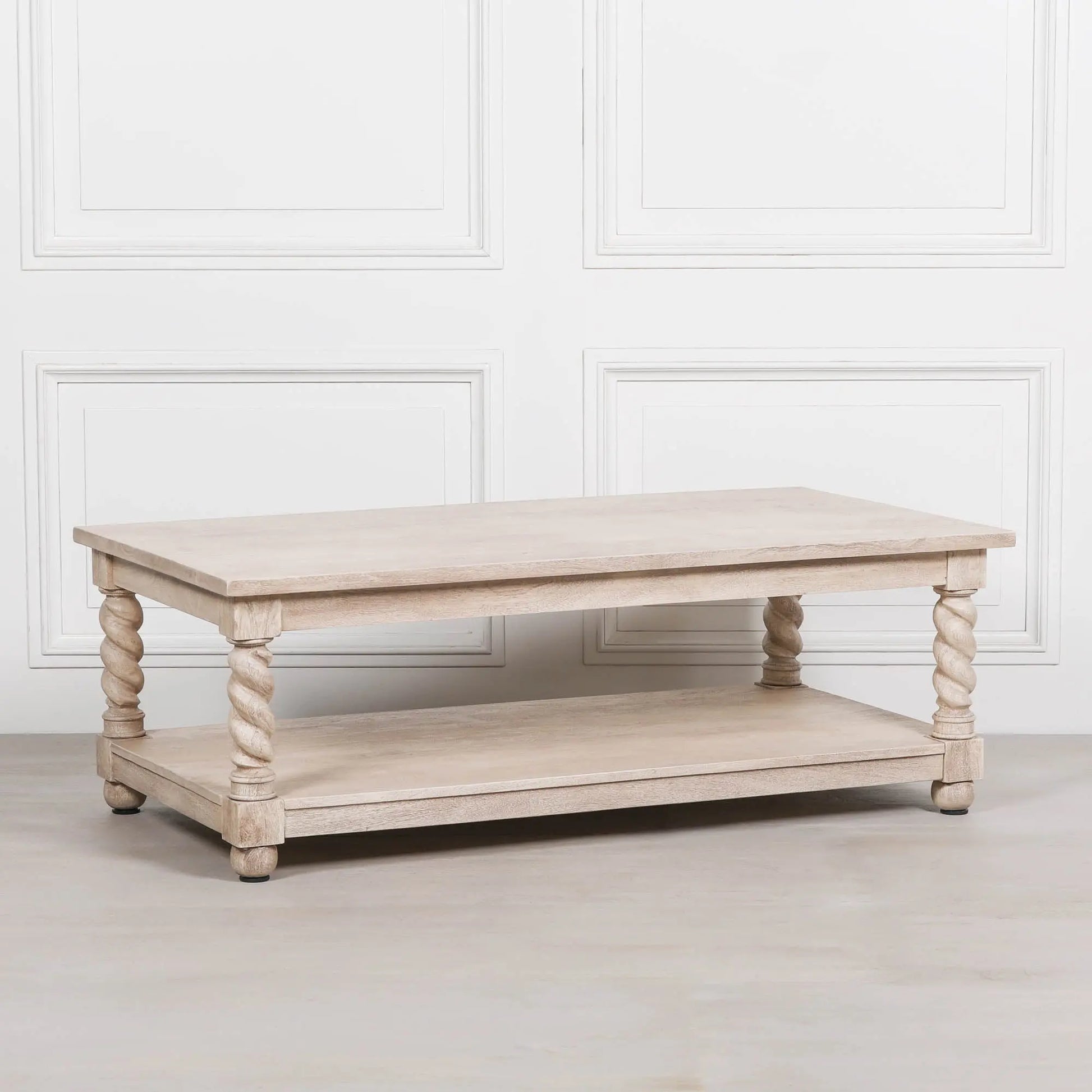 Acacia Twist Column Coffee Table with Carved Wooden Legs   Nicholas John Interiors