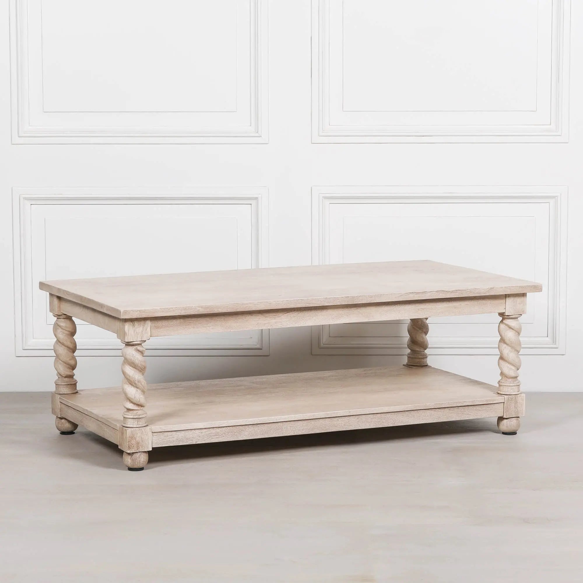 Acacia Twist Column Coffee Table with Carved Wooden Legs   Nicholas John Interiors