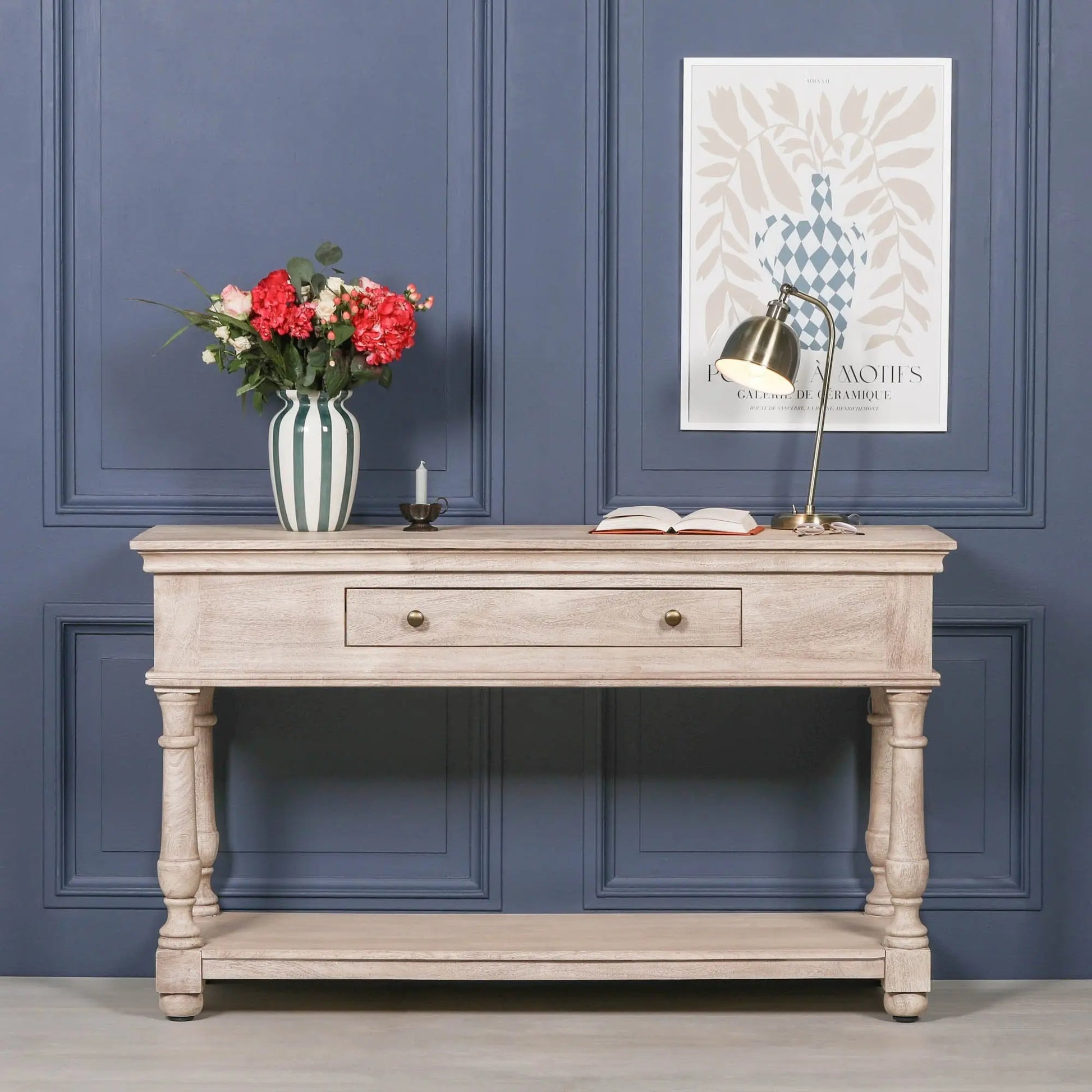 Acacia Wooden Console with Single Drawer   Nicholas John Interiors
