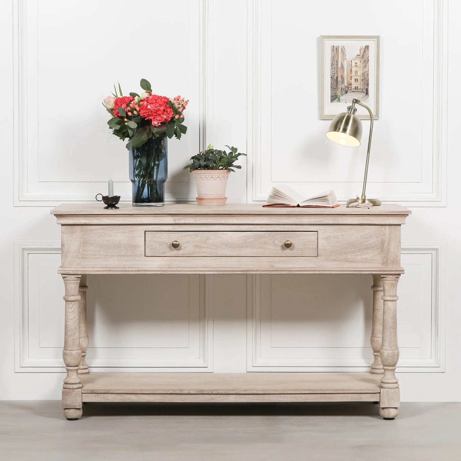 Acacia Wooden Console with Single Drawer   Nicholas John Interiors