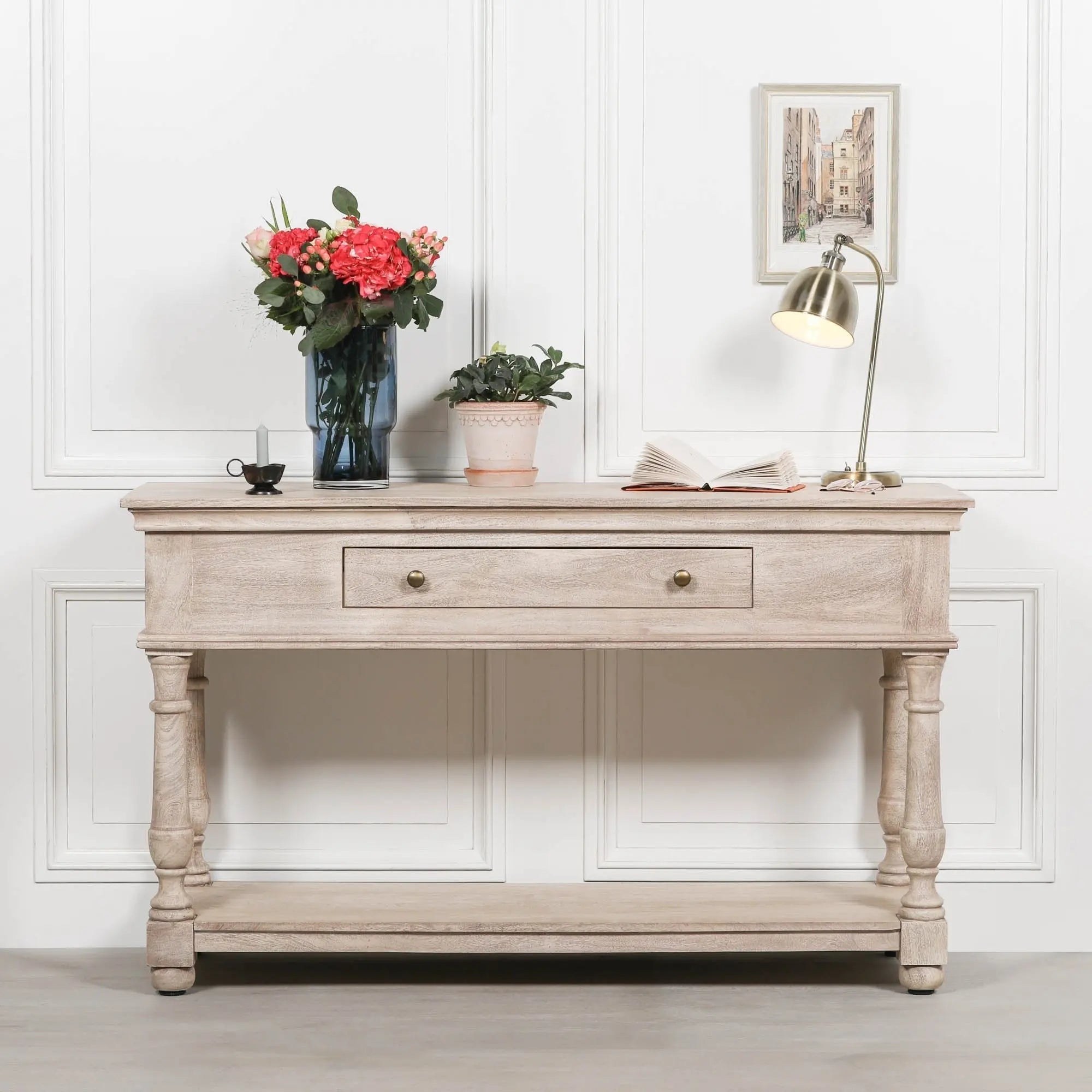 Acacia Wooden Console with Single Drawer   Nicholas John Interiors