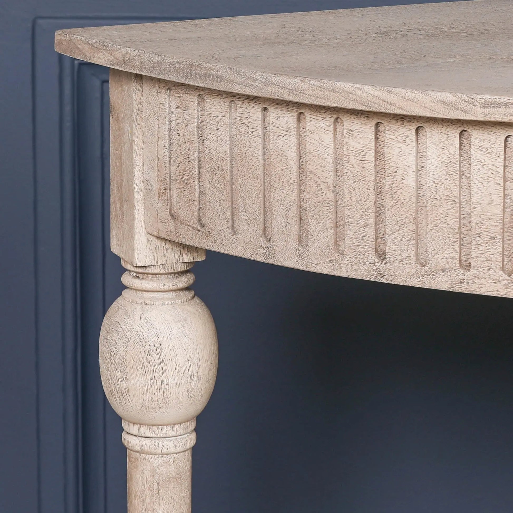 Acacia Wooden Curved Console Table with Lower Shelf   Nicholas John Interiors