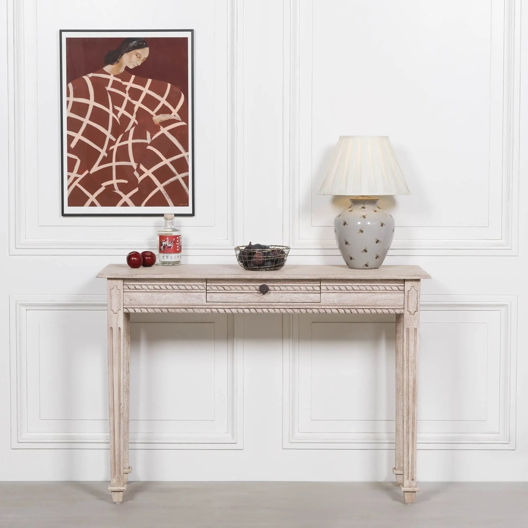 Acacia Wooden Dressing Hall Table with Carved Detailing   Nicholas John Interiors