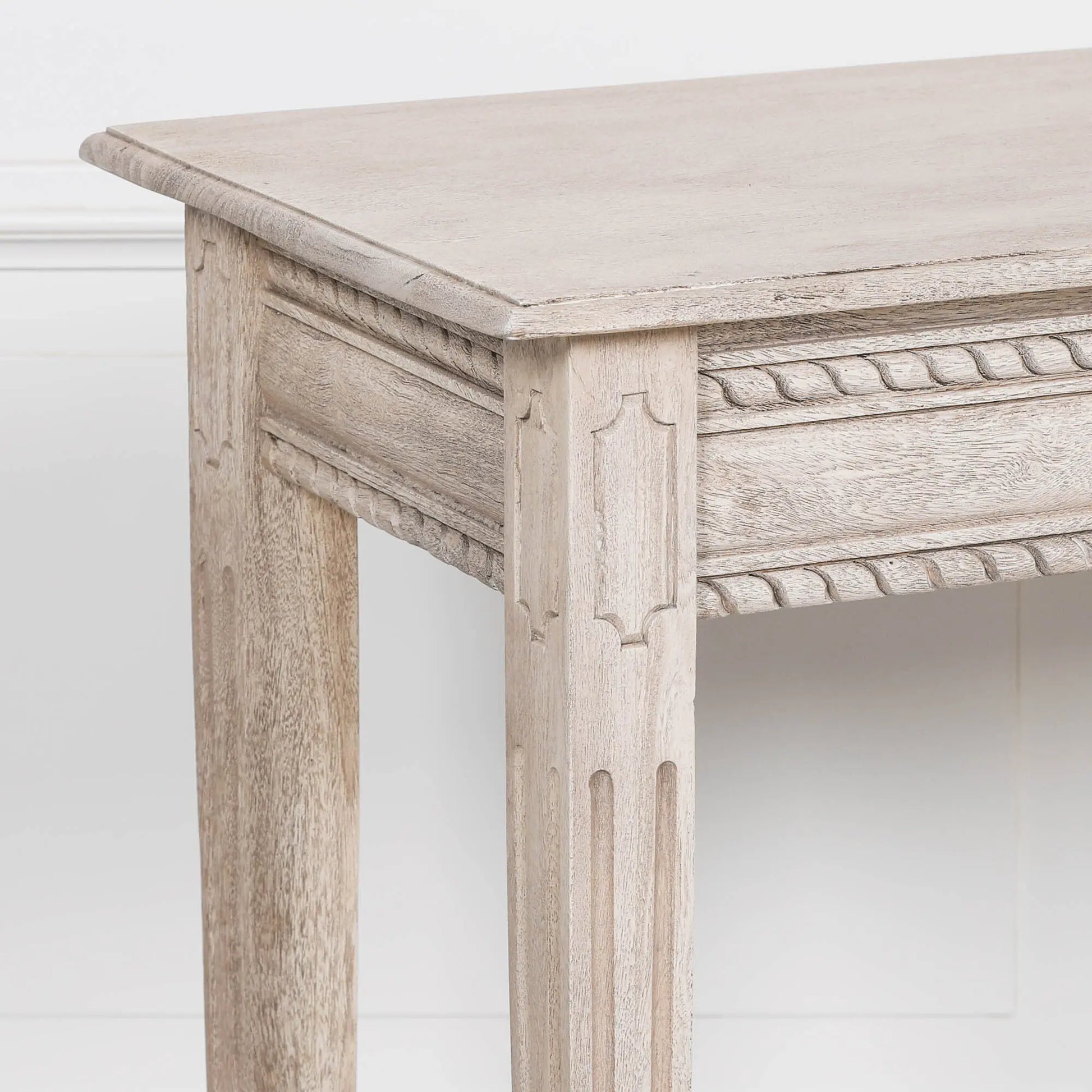 Acacia Wooden Dressing Hall Table with Carved Detailing   Nicholas John Interiors