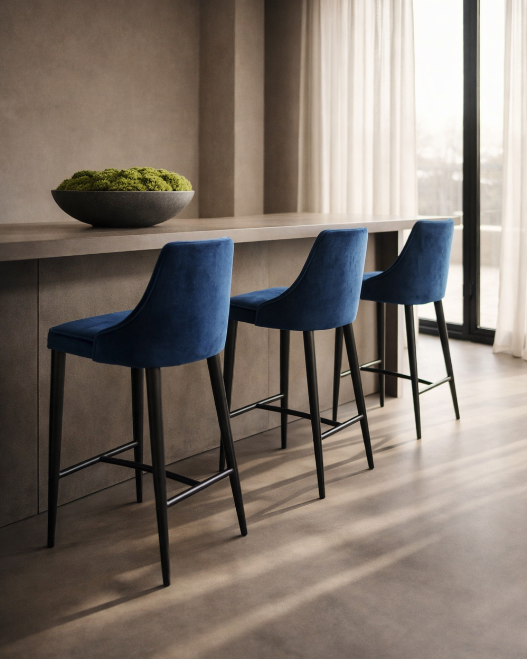Tommy Franks Alain Bar Stool - Navy Velvet   Nicholas John Interiors