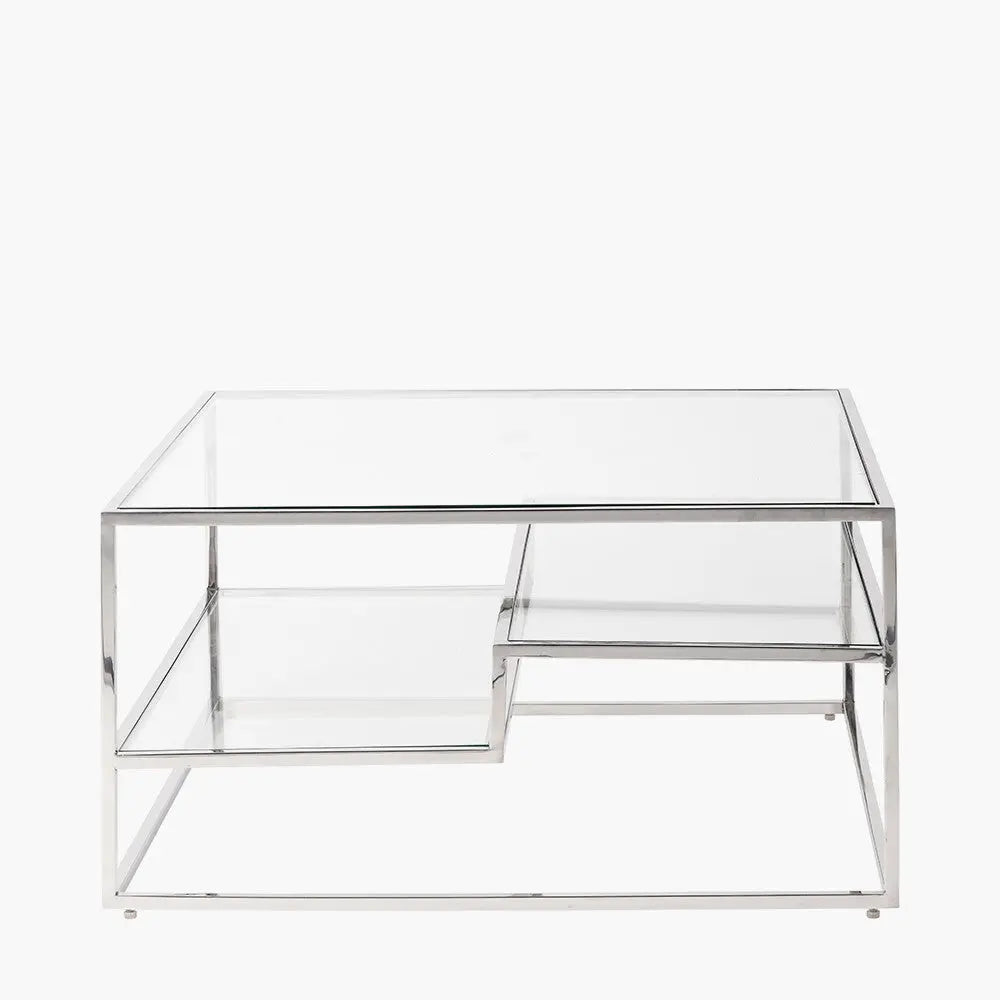 Aleandra Clear Glass and Silver Metal Coffee Table   Nicholas John Interiors