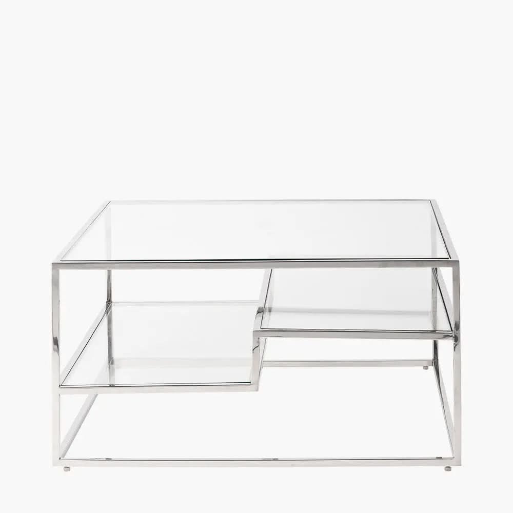 Aleandra Clear Glass and Silver Metal Coffee Table   Nicholas John Interiors