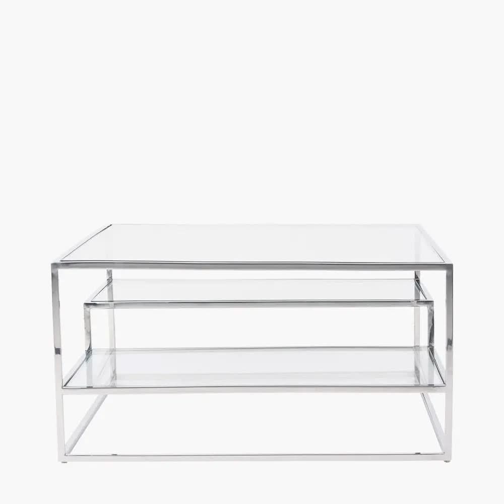 Aleandra Clear Glass and Silver Metal Coffee Table   Nicholas John Interiors