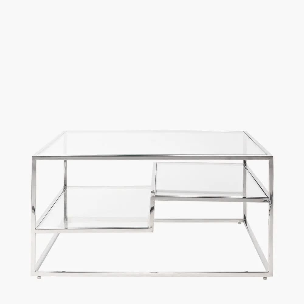 Aleandra Clear Glass and Silver Metal Coffee Table   Nicholas John Interiors