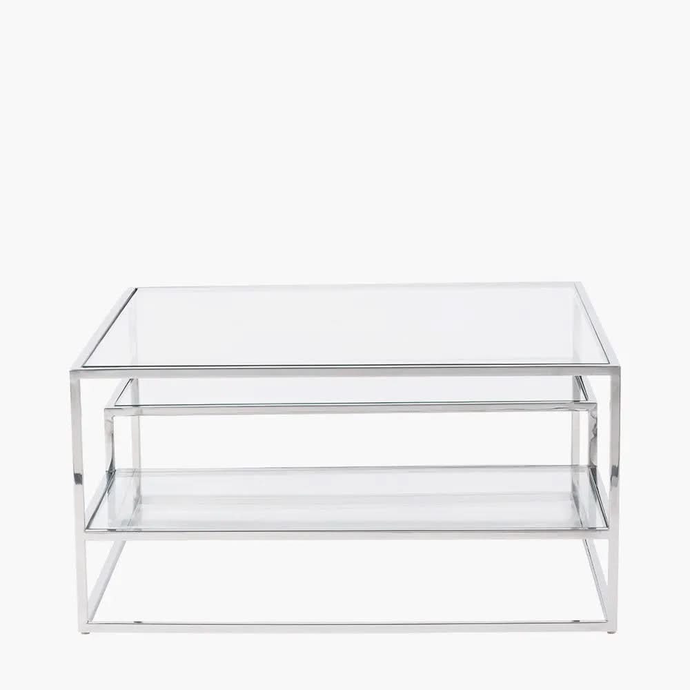 Aleandra Clear Glass and Silver Metal Coffee Table   Nicholas John Interiors