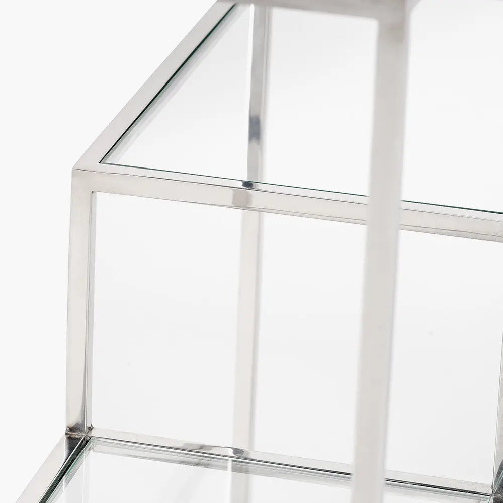 Aleandra Clear Glass and Silver Metal Console Table  Nicholas John Interiors