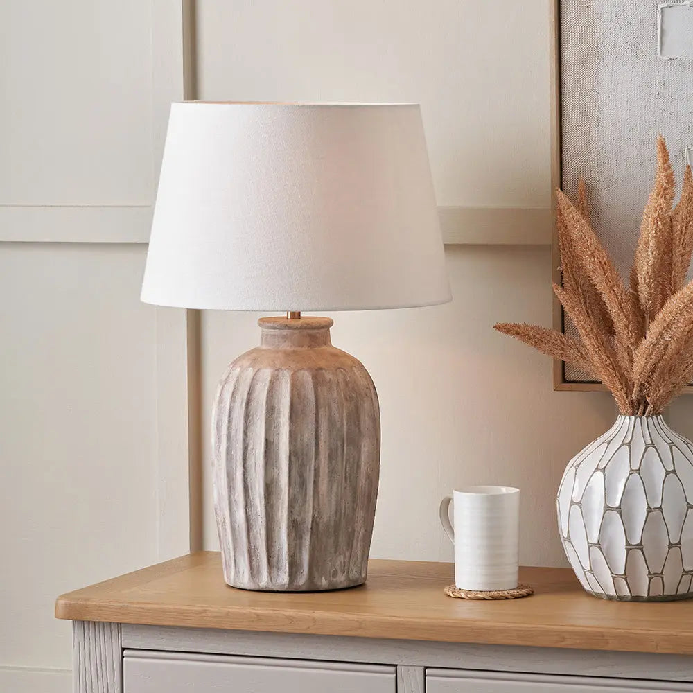 Ambrosia Natural Grooved Stoneware Table Lamp Base  Nicholas John Interiors