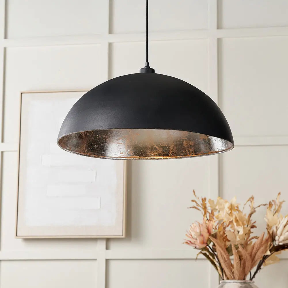 Anders Matt Black and Silver Leaf Metal Dome Pendant   Nicholas John Interiors