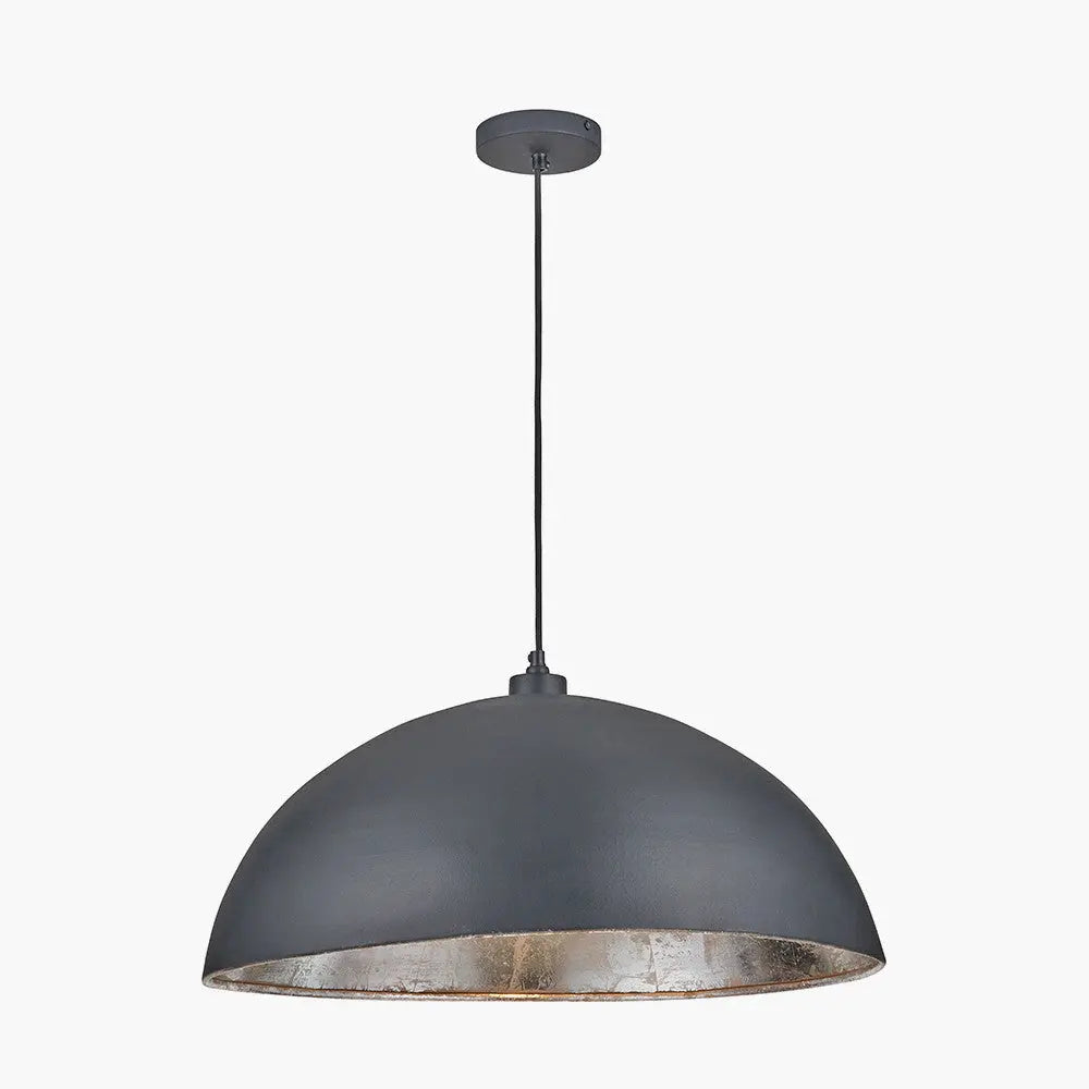 Anders Matt Black and Silver Leaf Metal Dome Pendant   Nicholas John Interiors