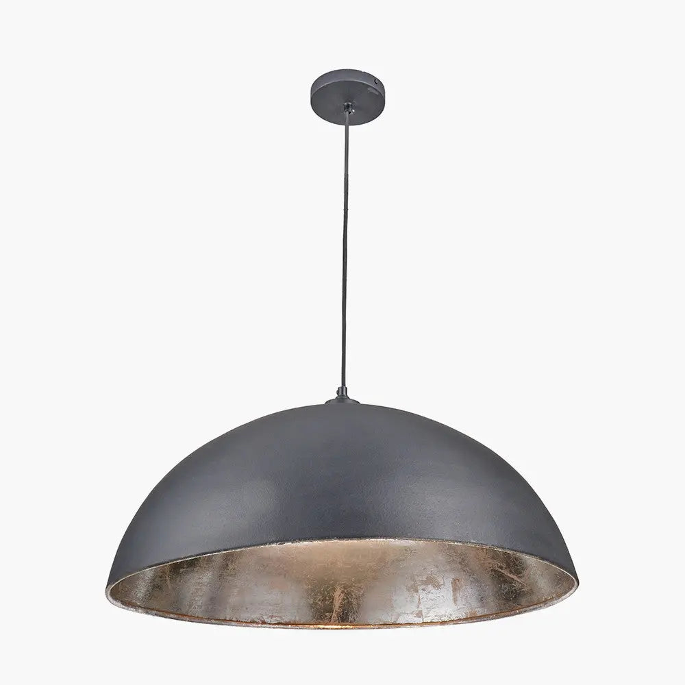 Anders Matt Black and Silver Leaf Metal Dome Pendant   Nicholas John Interiors