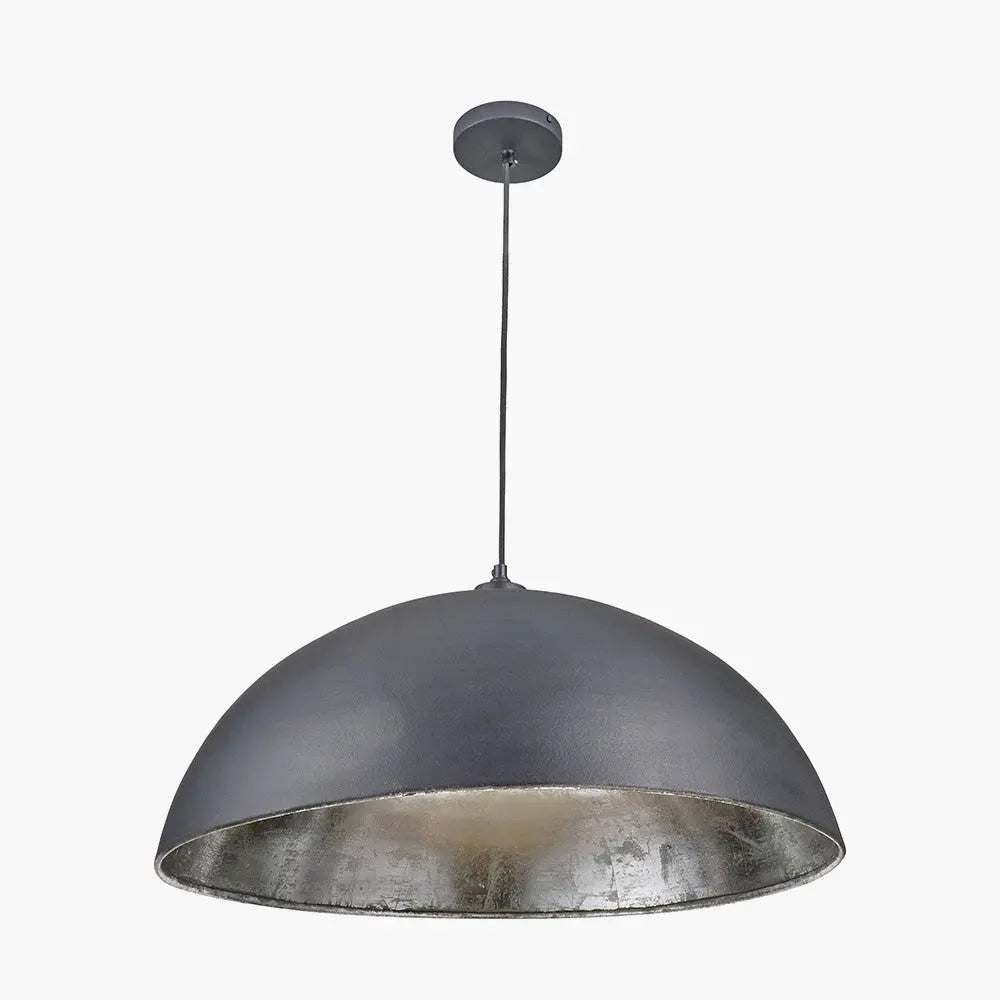 Anders Matt Black and Silver Leaf Metal Dome Pendant   Nicholas John Interiors