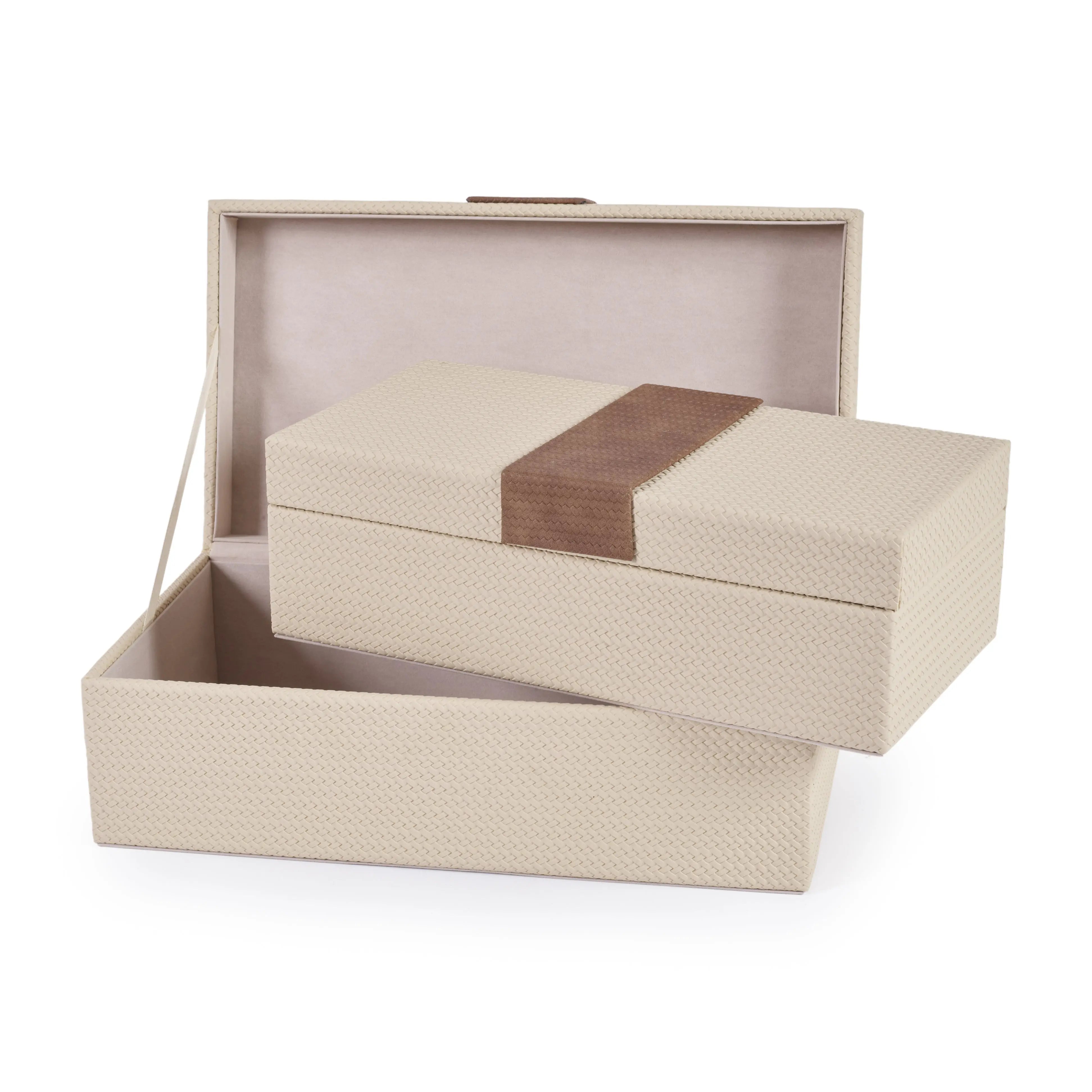Andrea Set of 2 Decorative Box in Cream Faux Shagreen Decorative Items