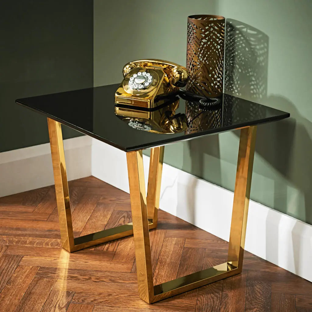 Antibes Side Table – Black and Gold High Gloss Side Table  Nicholas John Interiors